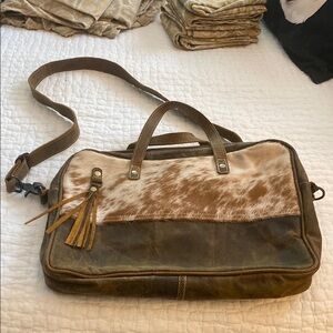Myra Bag Tan and Black Patterned Tote